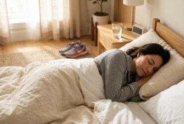 Person sleeping on their side as a natural way to reduce sleep apnea