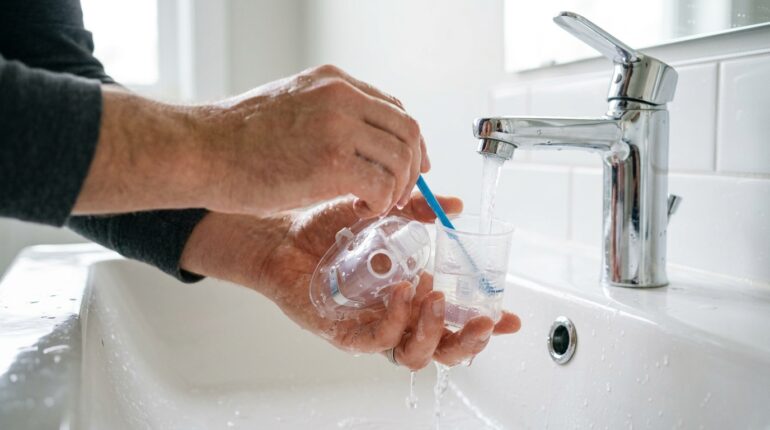 Cleaning a childs nebulizer mask after use
