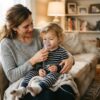 Mother giving nebulizer medicine treatment to her child at home