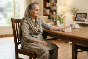 Correct seated posture for using a digital BP apparatus at home