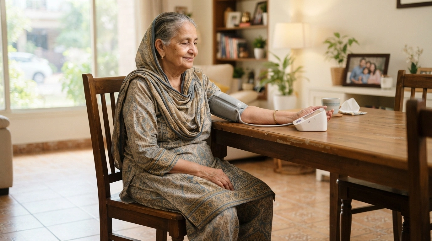 Correct seated posture for using a digital BP apparatus at home