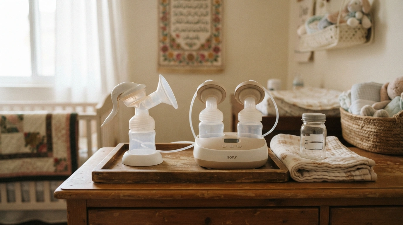 Manual breast pump and electric breast pump compared side by side