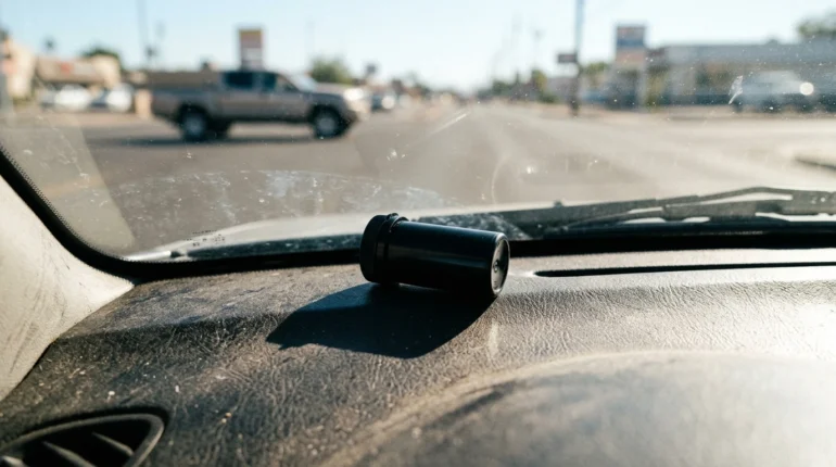 Test strip vial left in a hot parked car, a common cause of ruined strips